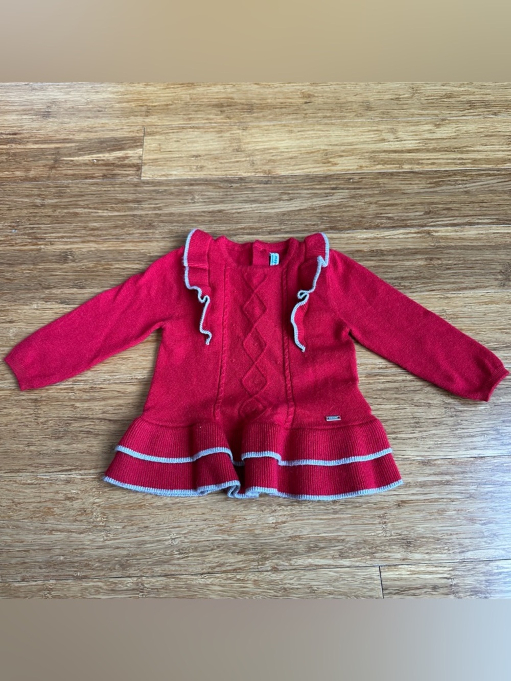 MAYORAL Baby 6 Month Coquette Red Knit Ruffle Peplum Sweater